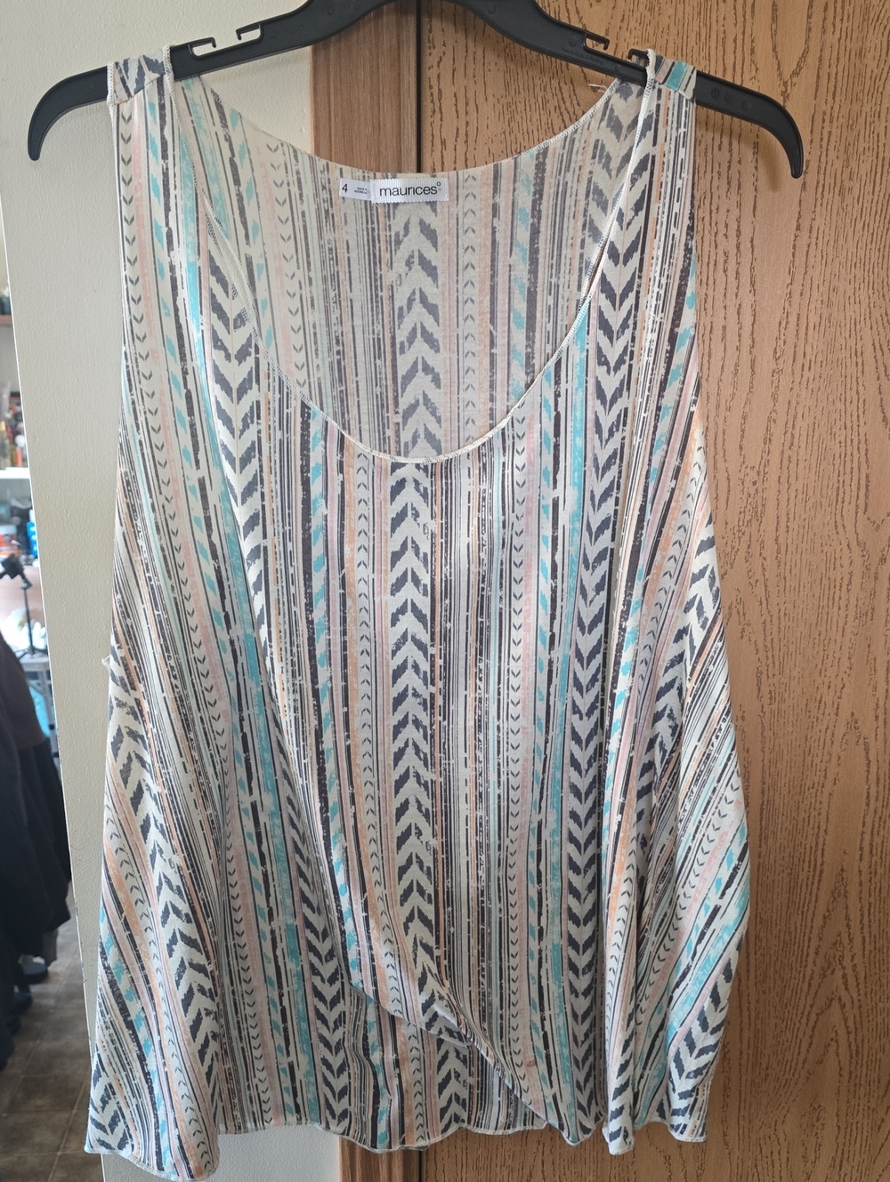 Maurices Cream, Teal & Gray Vertical Stripe Tank